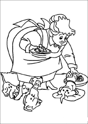 Nanny Is Feeding Dalmatian  Coloring Page